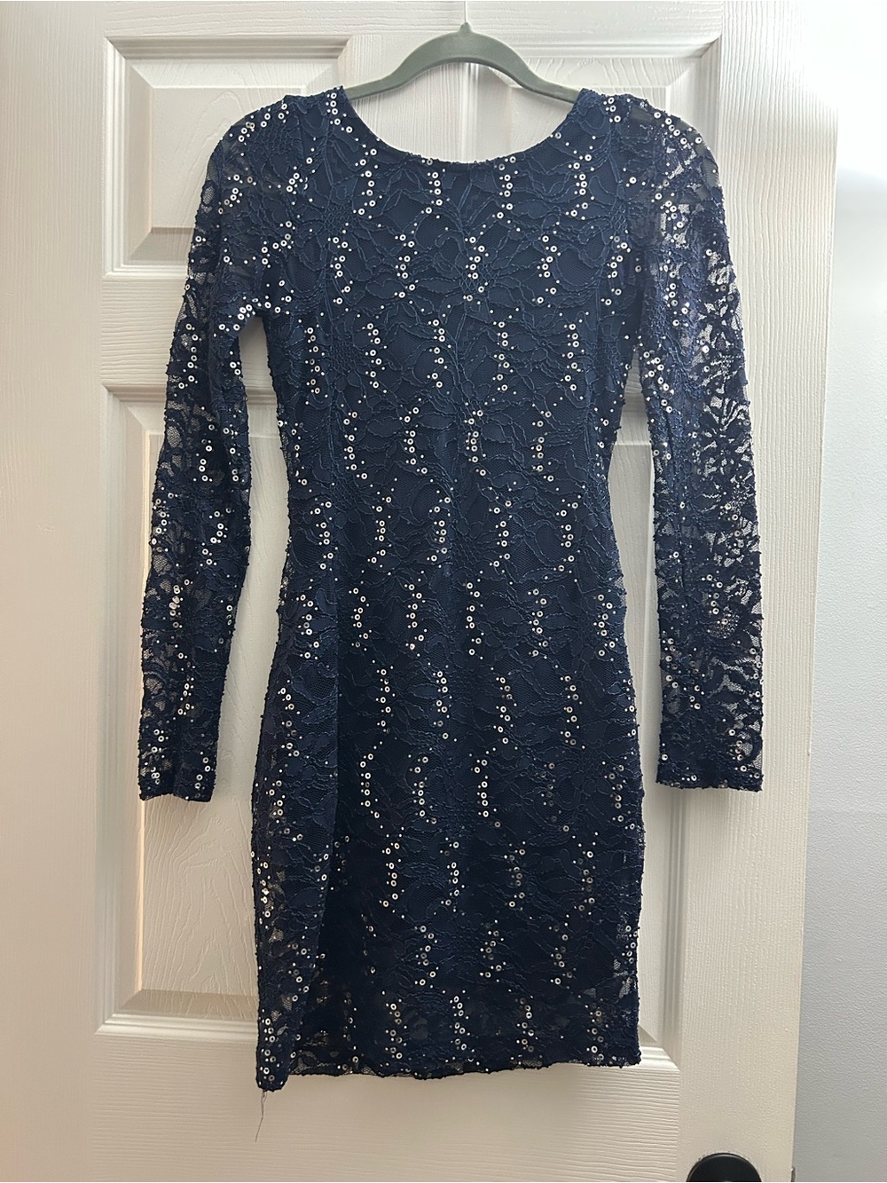 Emerald Sundae Navy Sequin Lace Long Sleeve Cocktail Dress